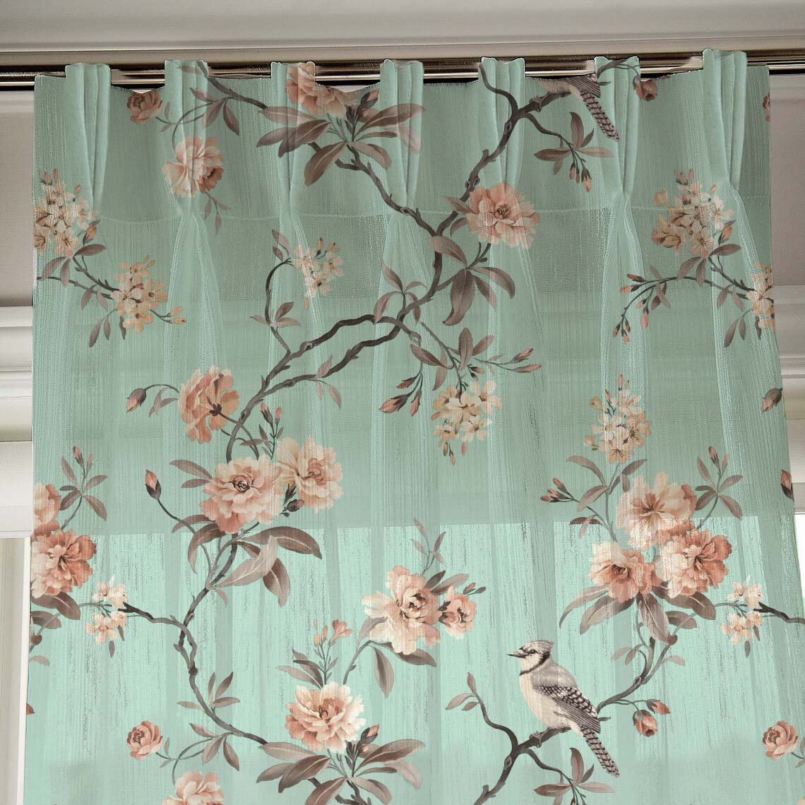Elegant Floral Print Sheer Semi Transparent Curtain - Set of 2 -DS207A - Image 4