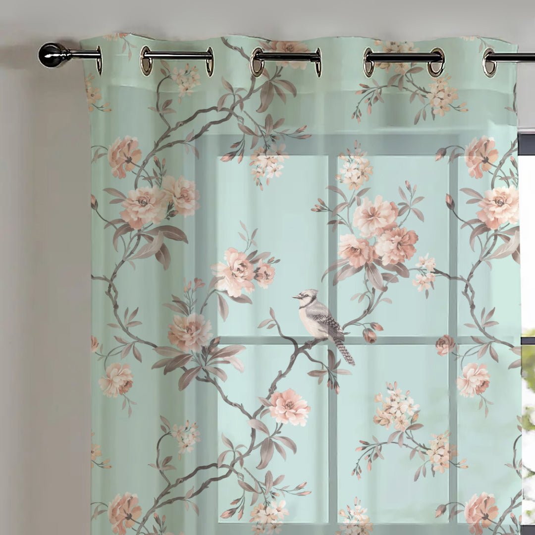 Elegant Floral Print Sheer Semi Transparent Curtain - Set of 2 -DS207A - Image 3