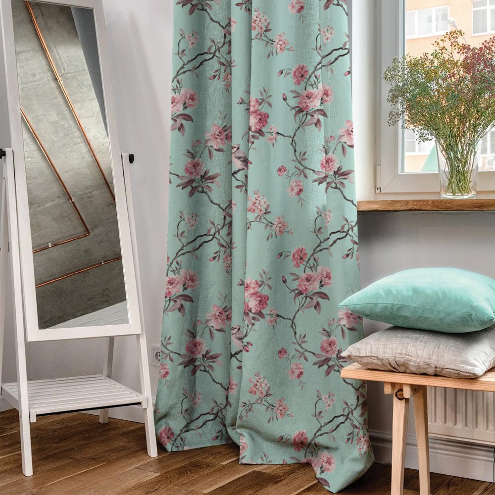 Floral Fresco Floral & Ombre Print Combination Room Darkening Curtains Set Of 4 Door Curtain - (207BOMBRE25) - Image 3