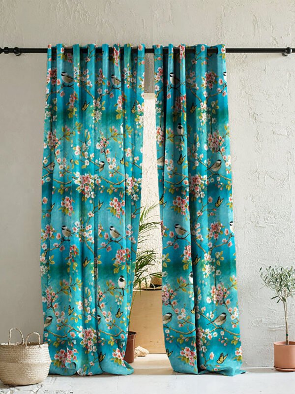 Elegant Floral Print Room Darkening Curtains Set of 2 DS225A