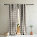 Zigzag Zest Geometric Tan Beige Heavy Satin Room Darkening Curtains Set Of 2 - (DS226C)