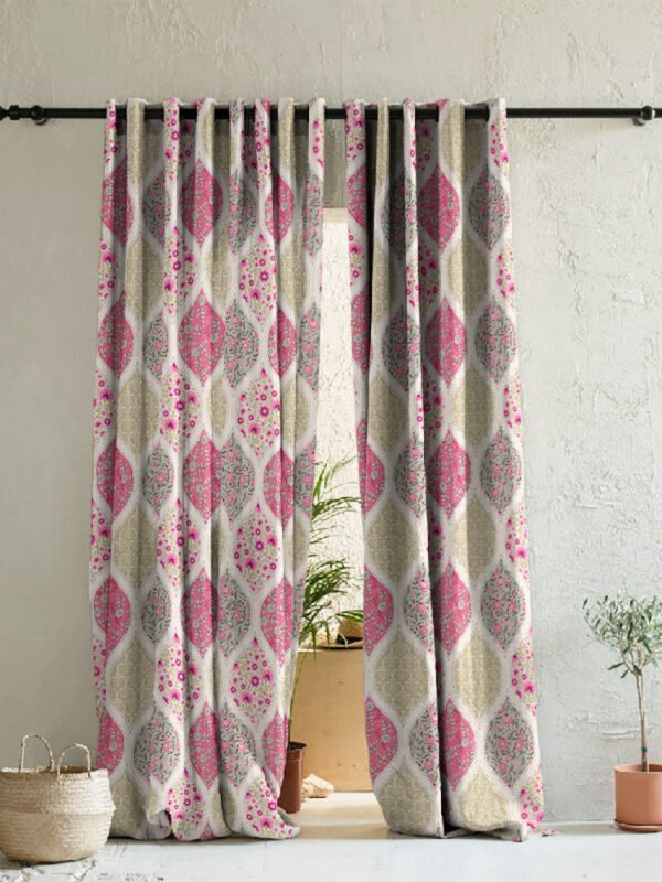 BloomBlock Floral Hot Pink Heavy Satin Room Darkening Curtains Set Of 2 - (DS236A)