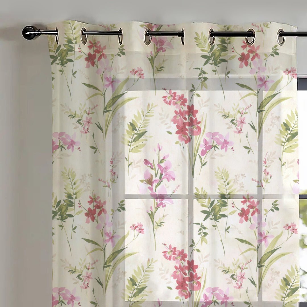 Elegant Floral Print Sheer Semi Transparent Curtain - Set of 2 -DS260A1 - Image 3