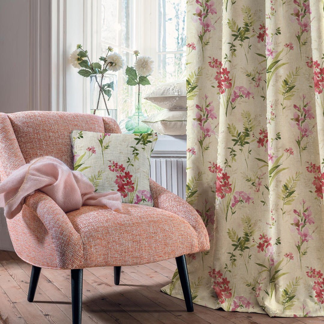 Lovely Lavender Floral Pale Beige Heavy Satin Blackout Curtains Set Of 2 - (DS260A) - Image 4