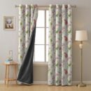 Lovely Lavender Floral Pale Beige Heavy Satin Blackout Curtains Set Of 2 - (DS260A)