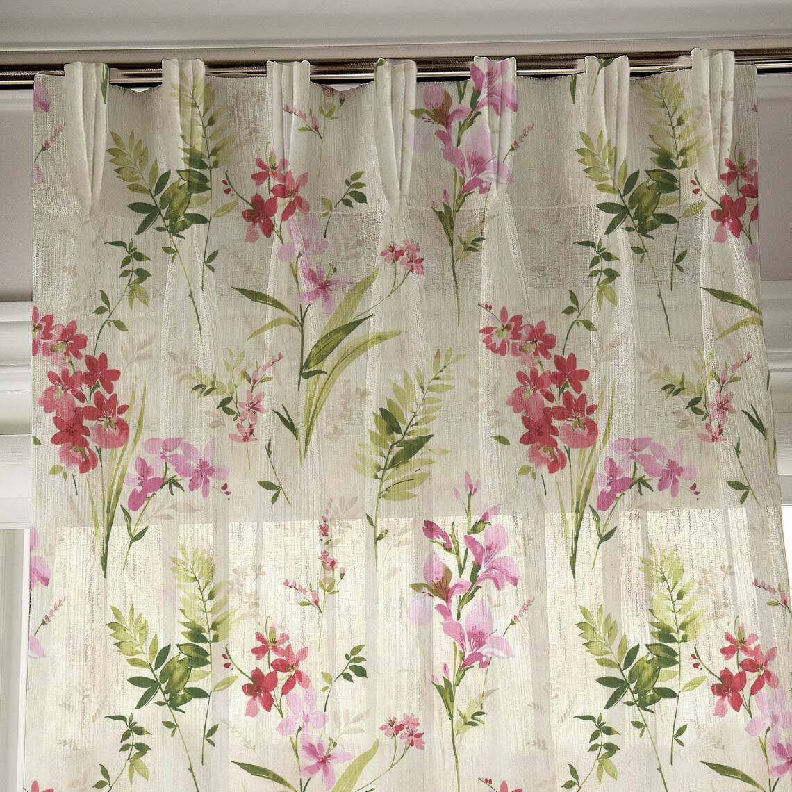 Elegant Floral Print Sheer Semi Transparent Curtain - Set of 2 -DS260A1 - Image 4