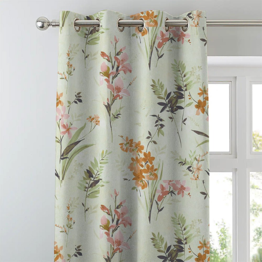 Lovely Lavender Floral Tea Green Heavy Satin Room Darkening Curtains Set Of 2 - (DS260D) - Image 3