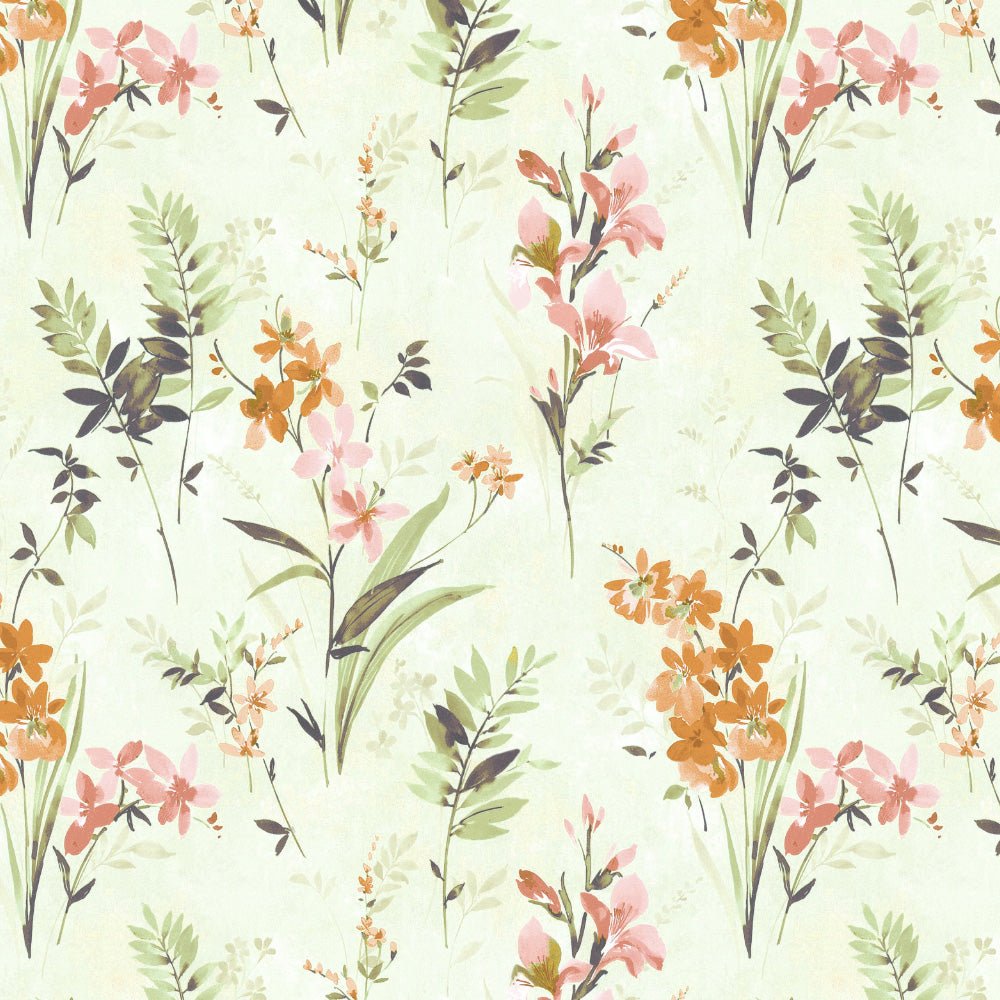 Lovely Lavender Floral Tea Green Heavy Satin Room Darkening Curtains Set Of 2 - (DS260D) - Image 6