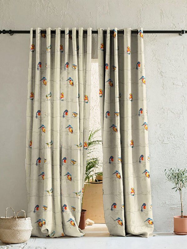 Elegant Floral Print Room Darkening Curtains Set of 2 DS261B