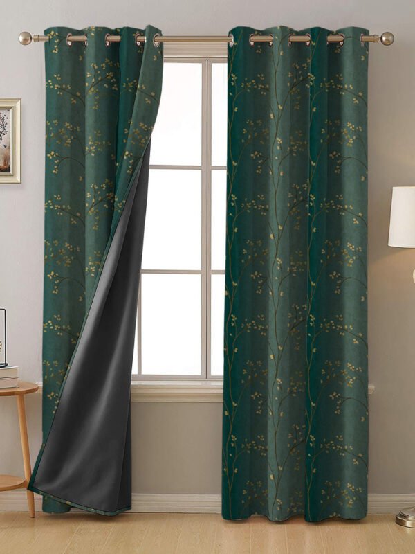 Mini Floral Trellis Floral Moss Green Heavy Satin Blackout Curtains Set Of 2 - (DS357A)
