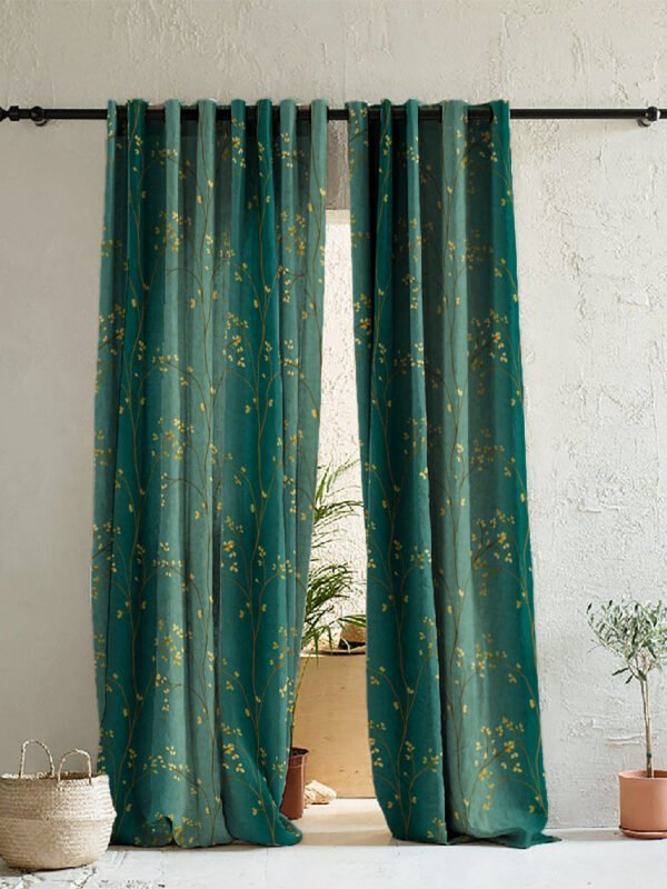 Elegant Floral Print Room Darkening Curtains Set of 2 DS357A
