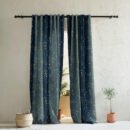 Mini Floral Trellis Floral Midnight Blue Heavy Satin Room Darkening Curtains Set Of 2 - (DS357D)