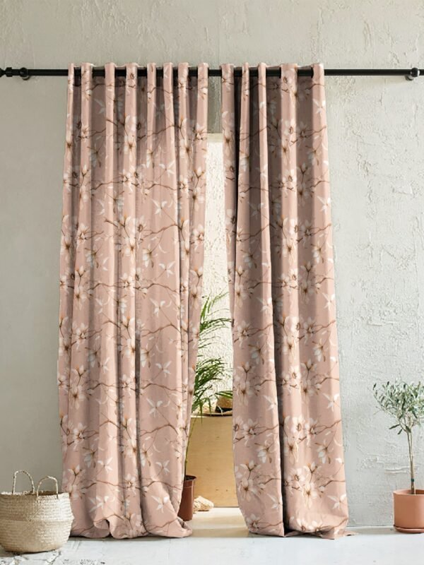 Elegant Floral Print Room Darkening Curtains Set of 2 DS367A