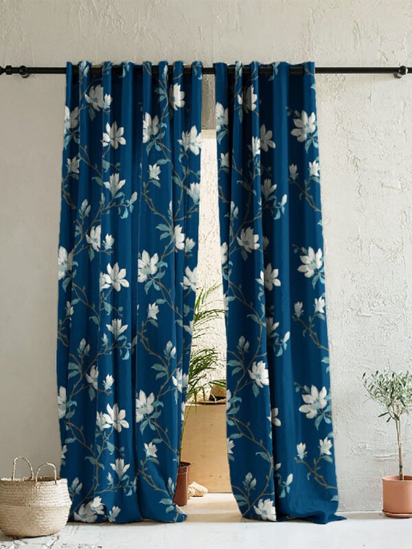 Elegant Floral Print Room Darkening Curtains Set of 2 DS428A