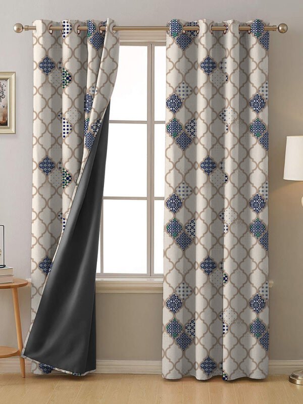Exotic Starburst Indie Midnight Blue Heavy Satin Blackout Curtains Set Of 2 - (DS452A)