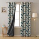Leafy Drift Floral Turquoise Heavy Satin Blackout Curtains Set Of 2 - (DS467A)