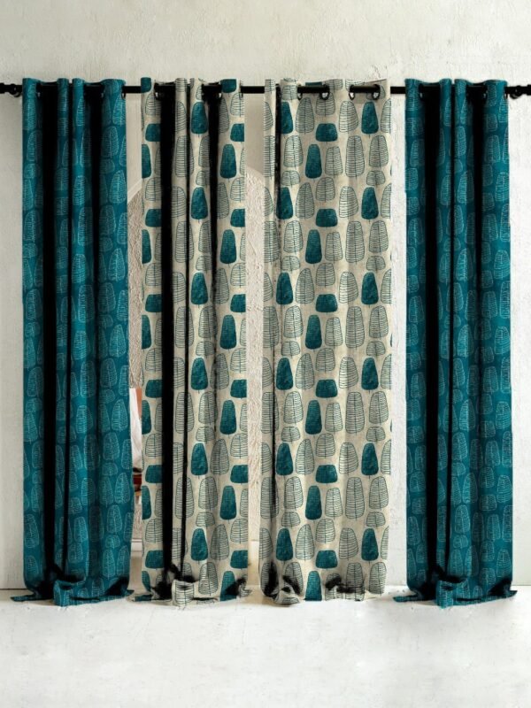 Tropical Twilight Floral & Ombre Print Combination Room Darkening Curtains Set Of 4 Door Curtain - (468A471A)
