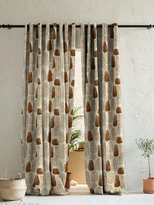 Free Spirit Floral Mud Brown Heavy Satin Room Darkening Curtains Set Of 2 - (DS468D)