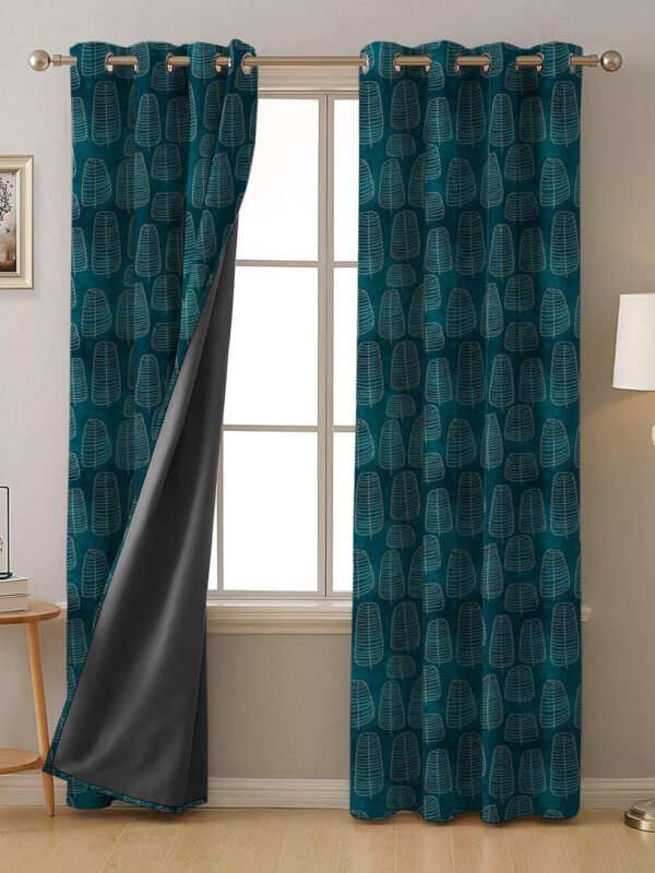Leaf Tracery Floral Turquoise Heavy Satin Blackout Curtains Set Of 2 - (DS471A)