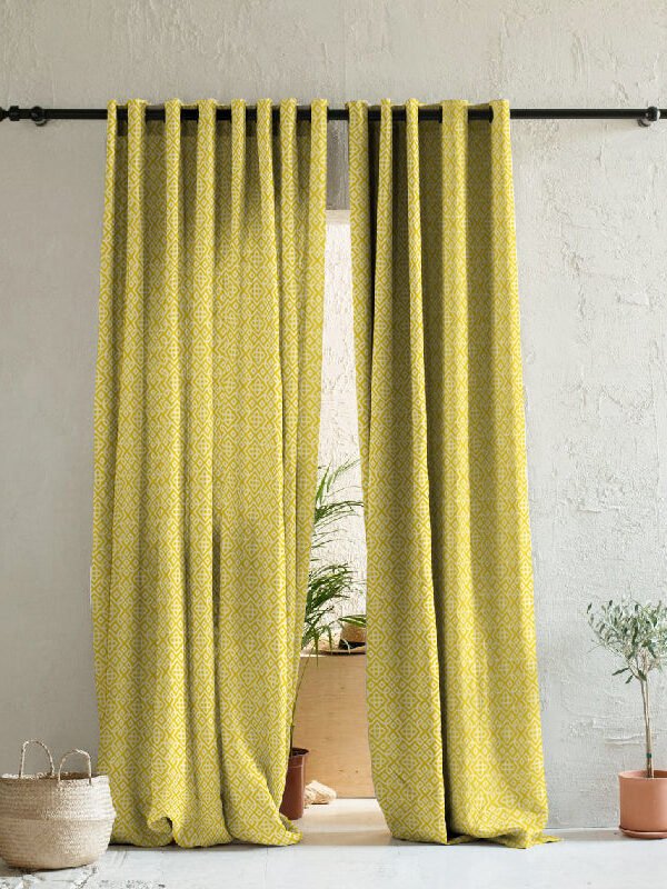 Colorful Knots Indie Yellow Heavy Satin Room Darkening Curtains Set Of 2 - (DS491A)