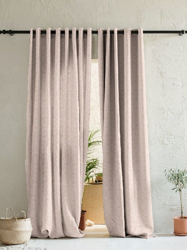 Colorful Knots Indie Rose Beige Heavy Satin Room Darkening Curtains Set Of 2 - (DS491D)