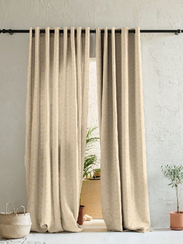 Colorful Knots Indie Oat Beige Heavy Satin Room Darkening Curtains Set Of 2 - (DS491E)