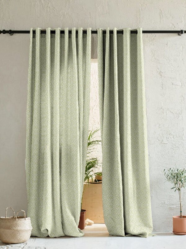 Colorful Knots Indie Pastel Green Heavy Satin Room Darkening Curtains Set Of 2 - (DS491F)