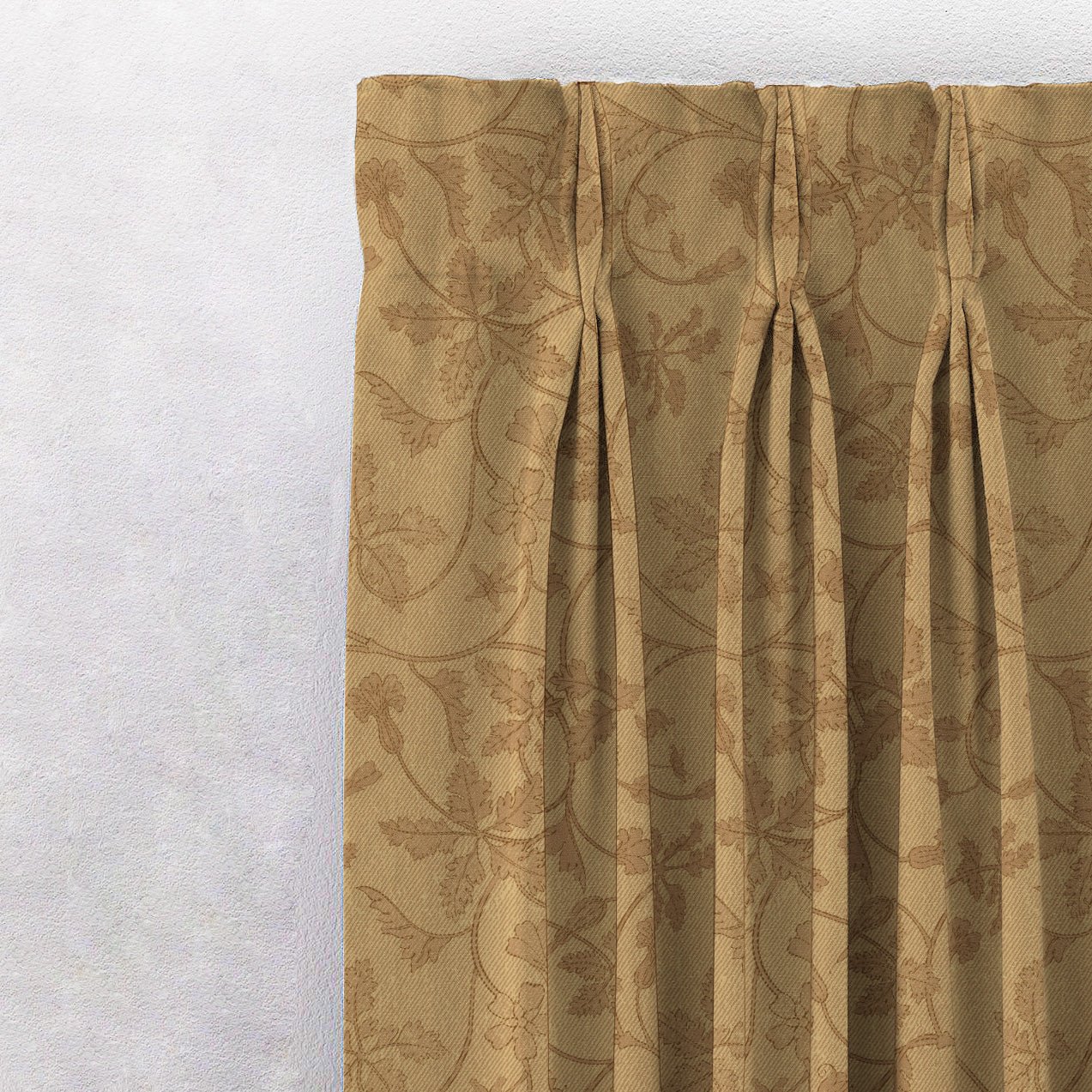Nouveau Petal Floral Pecan yellow Heavy Satin Room Darkening Curtains Set Of 2 - (DS496A) - Image 2