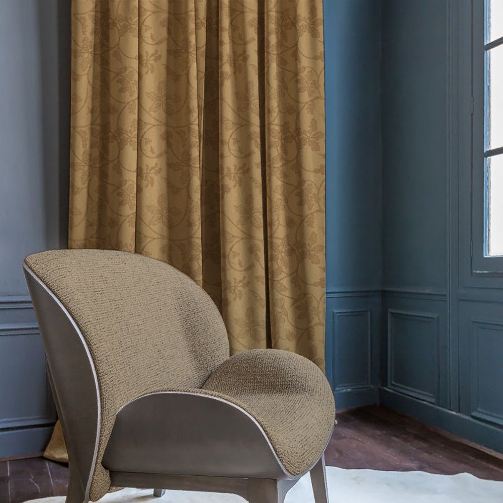 Nouveau Petal Floral Pecan yellow Heavy Satin Room Darkening Curtains Set Of 2 - (DS496A) - Image 4