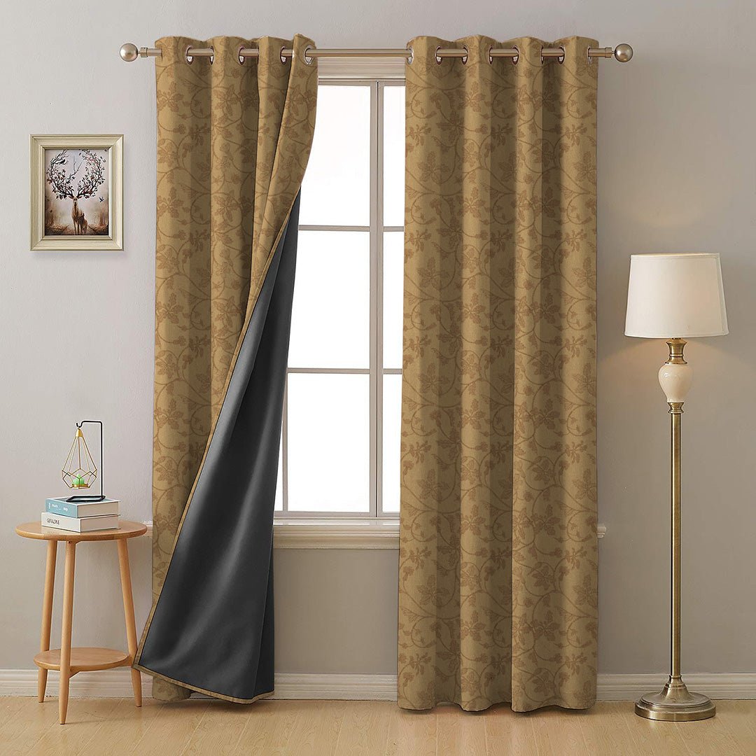 Nouveau Petal Floral Pecan yellow Heavy Satin Room Darkening Curtains Set Of 2 - (DS496A) - Image 7