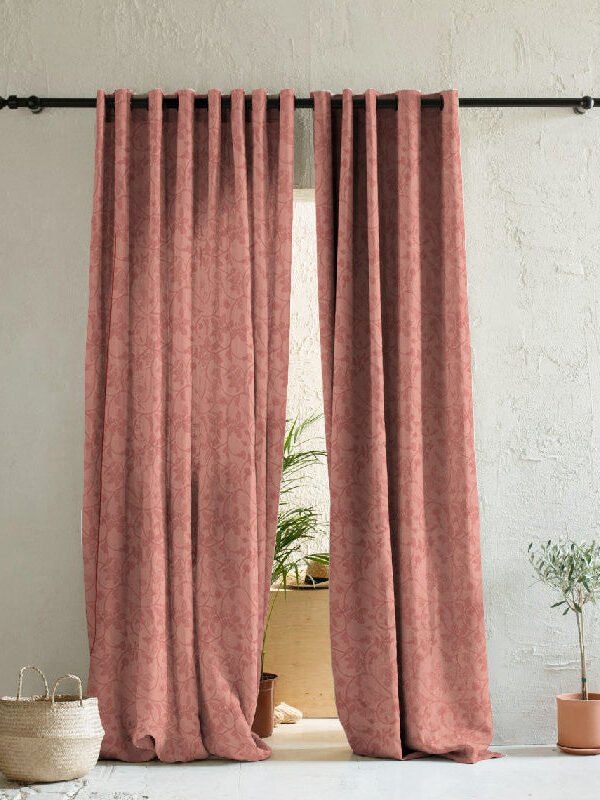 Nouveau Petal Floral Bubblegum Pink Heavy Satin Room Darkening Curtains Set Of 2 - (DS496B)