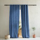 Nouveau Petal Floral Oxford Blue Heavy Satin Room Darkening Curtains Set Of 2 - (DS496C)