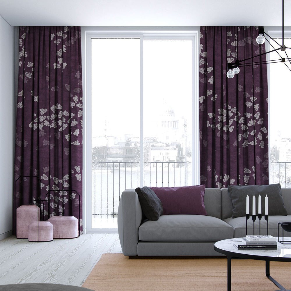 Fluttering Beauty Geometric Wine Red Heavy Satin Room Darkening Curtains Set Of 2 - (DS500A) - Image 4