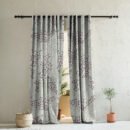 Fluttering Beauty Geometric Platinum Grey Heavy Satin Room Darkening Curtains Set Of 2 - (DS500B)