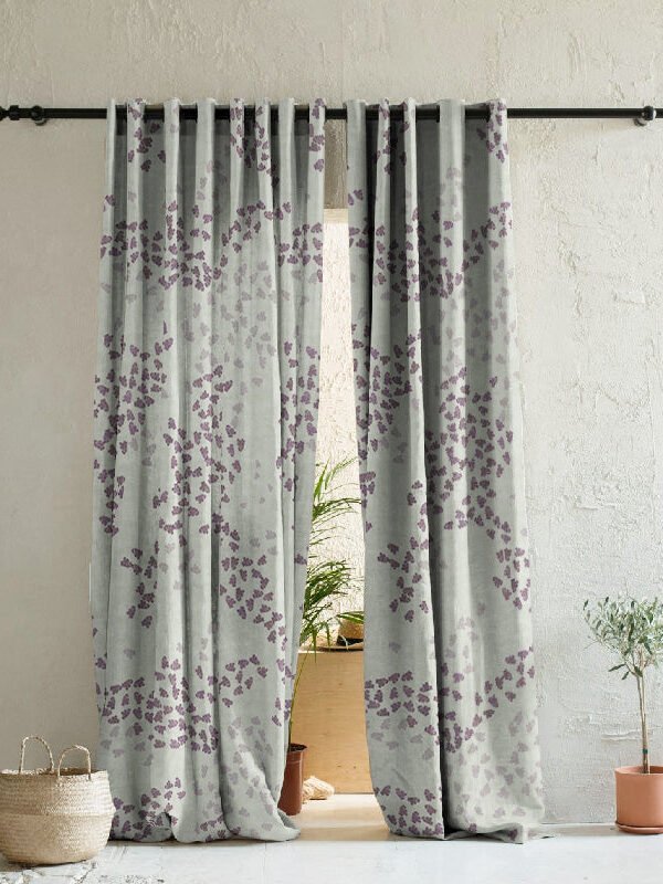 Fluttering Beauty Geometric Platinum Grey Heavy Satin Room Darkening Curtains Set Of 2 - (DS500B)