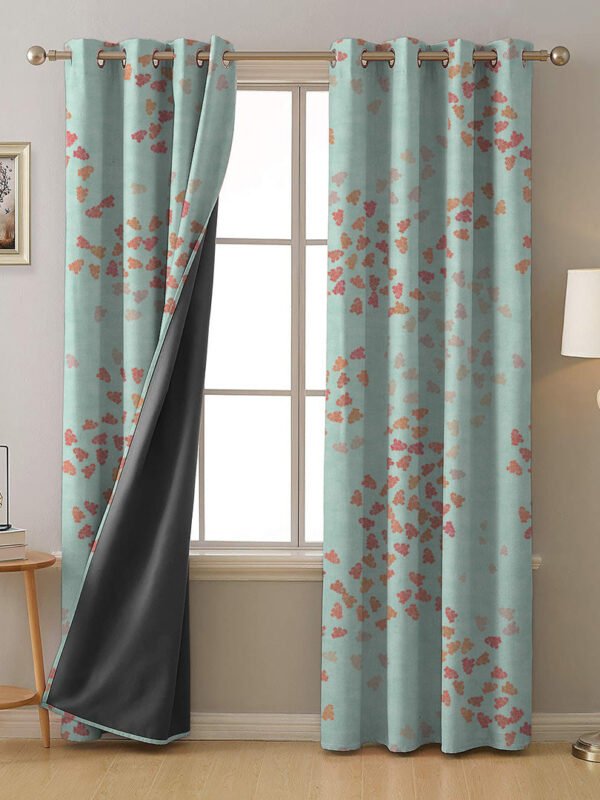 Fluttering Beauty Geometric Tame Teal Heavy Satin Blackout Curtains Set Of 2 - (DS500C)