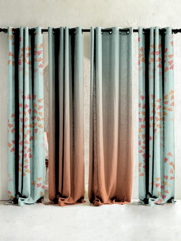 Hues of Nature Floral & Ombre Print Combination Room Darkening Curtains Set Of 4 Door Curtain - (500COMBRE21)