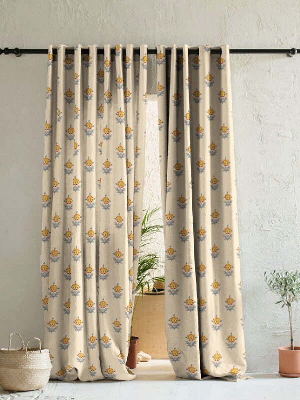 ButtaBliss Indie Saffron Yellow Heavy Satin Room Darkening Curtains Set Of 2 - (DS521C)
