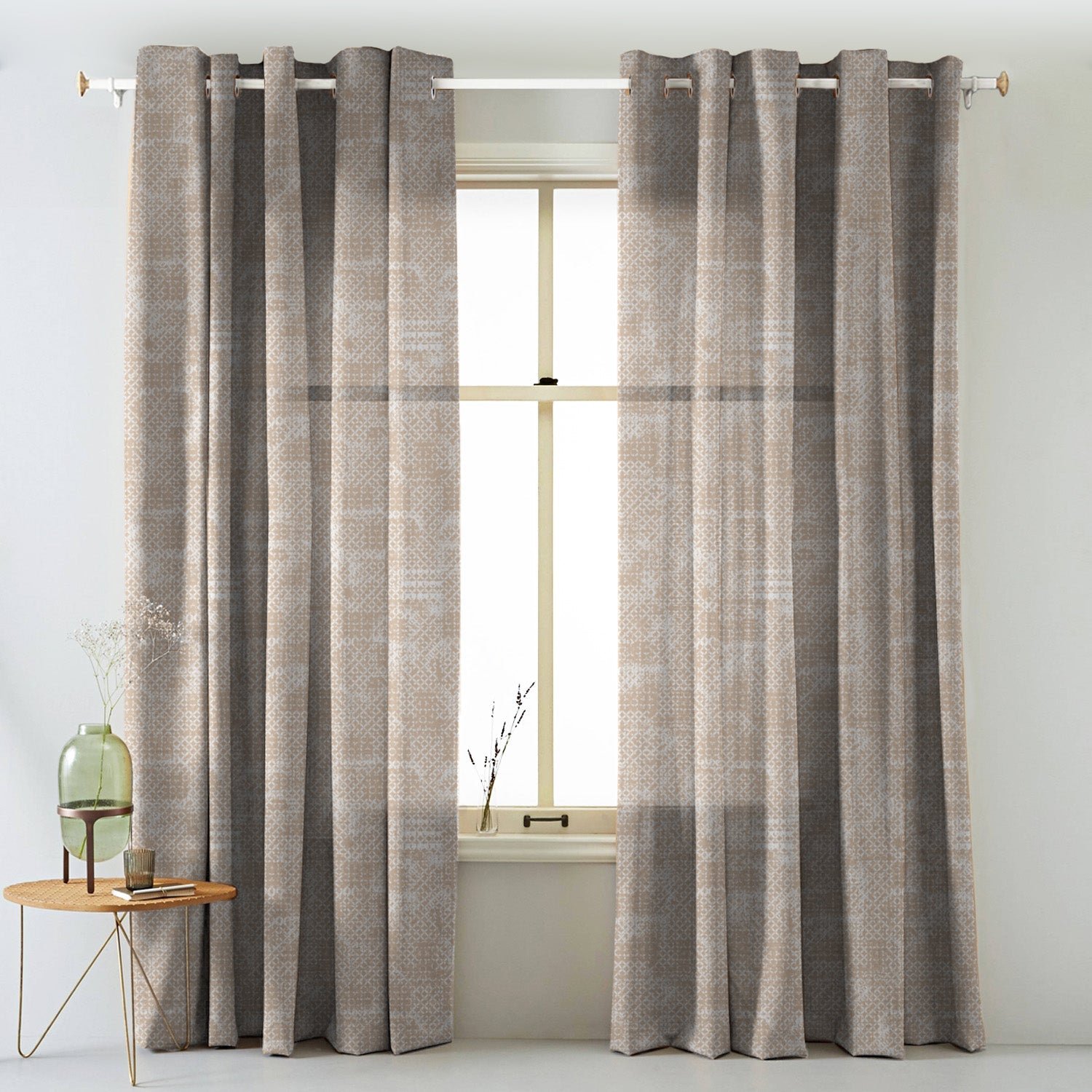 Elegent Geometric Print Matt Finish Room Darkening Curtain Set of 2 MTDS522B