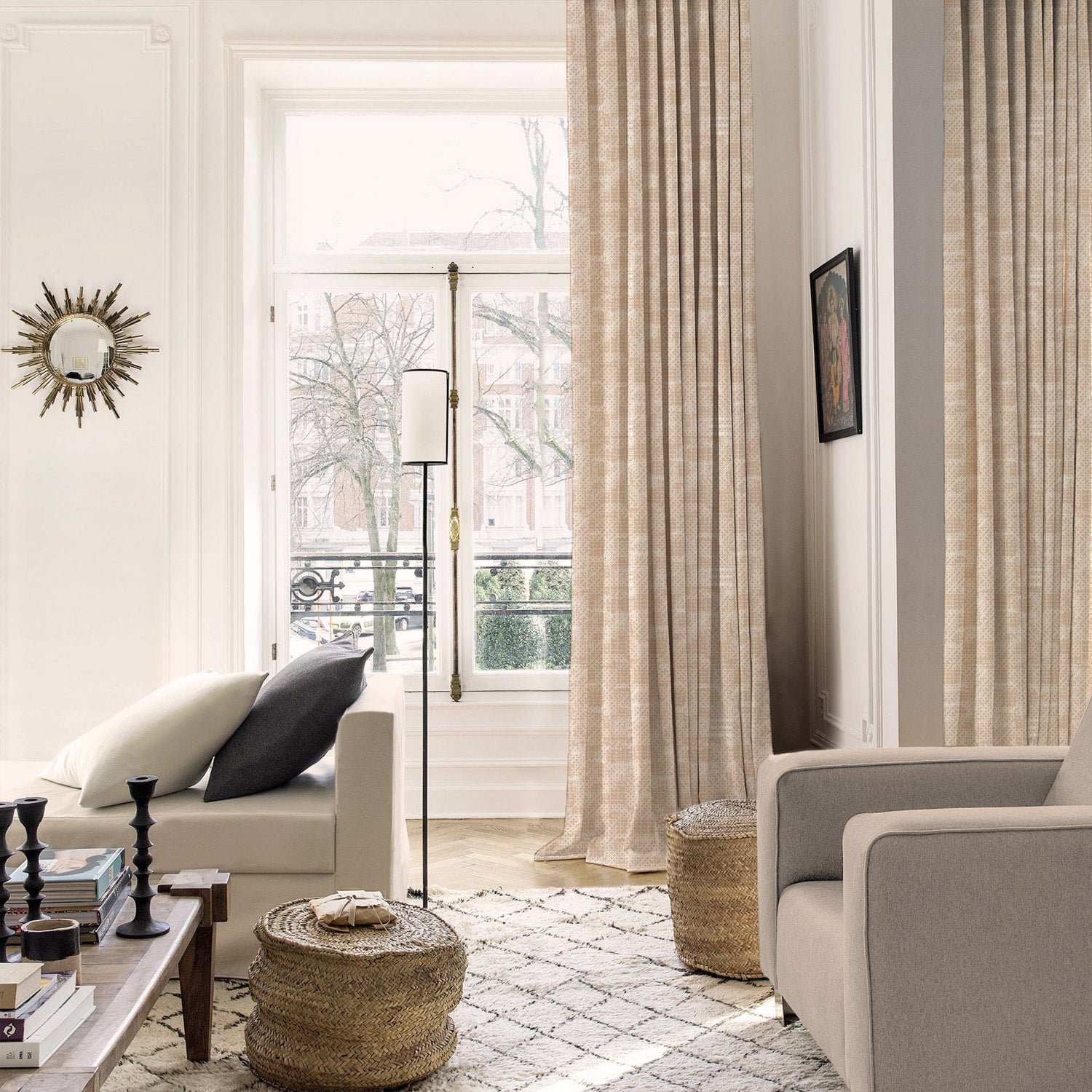 Elegent Geometric Print Matt Finish Room Darkening Curtain Set of 2 MTDS522B - Image 5