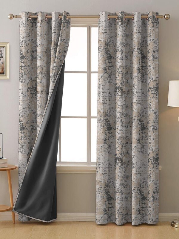 Diverse Parade Geometric Slate Grey Heavy Satin Blackout Curtains Set Of 2 - (DS523D)