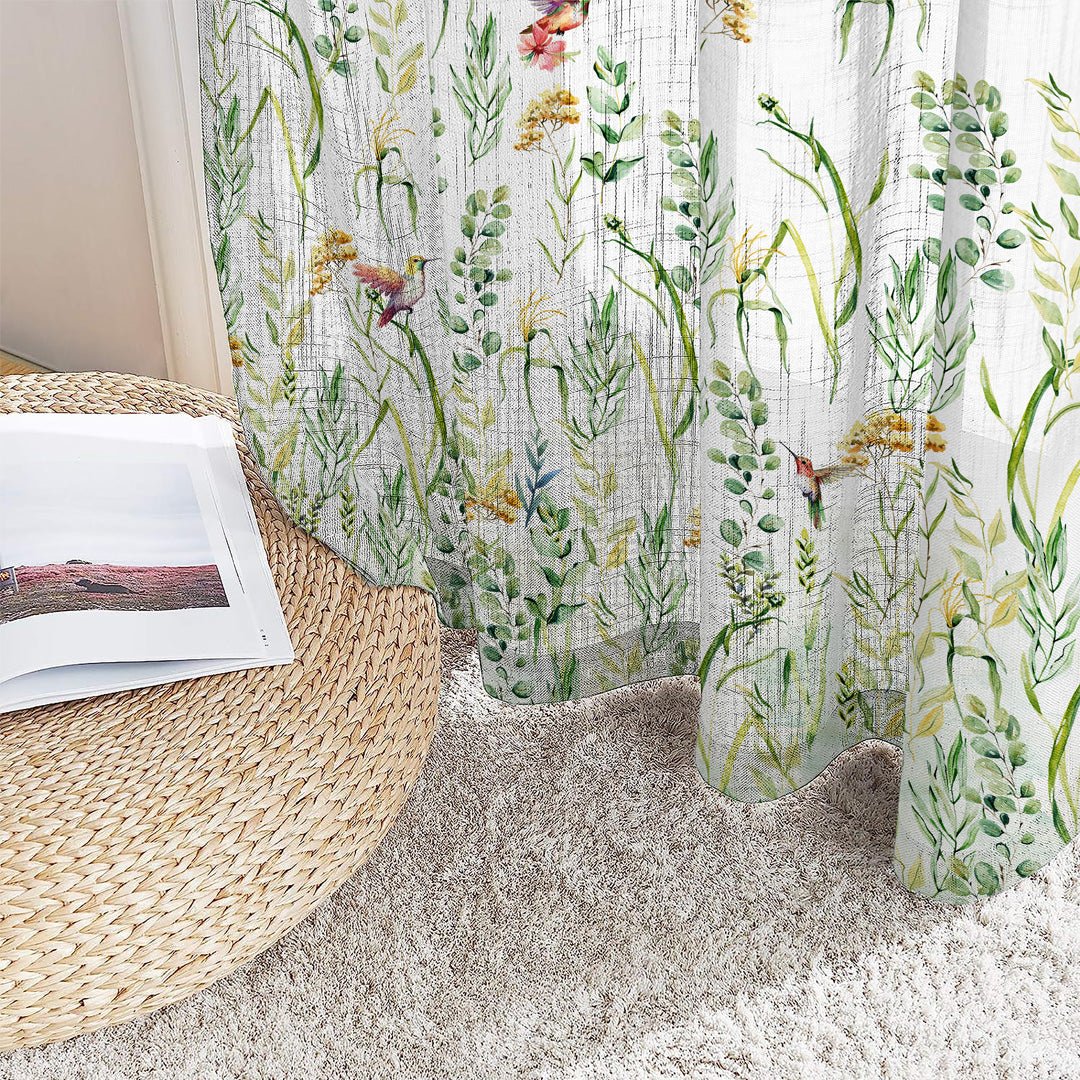 Garden Grace Floral Linen Sheer Curtain Set Of 1pc DS549 - Image 3