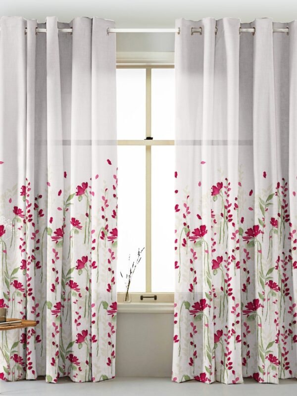 Romantic Floral Floral Petal Pink Matte Finish Room Darkening Curtains Set Of 2 - (DS550)