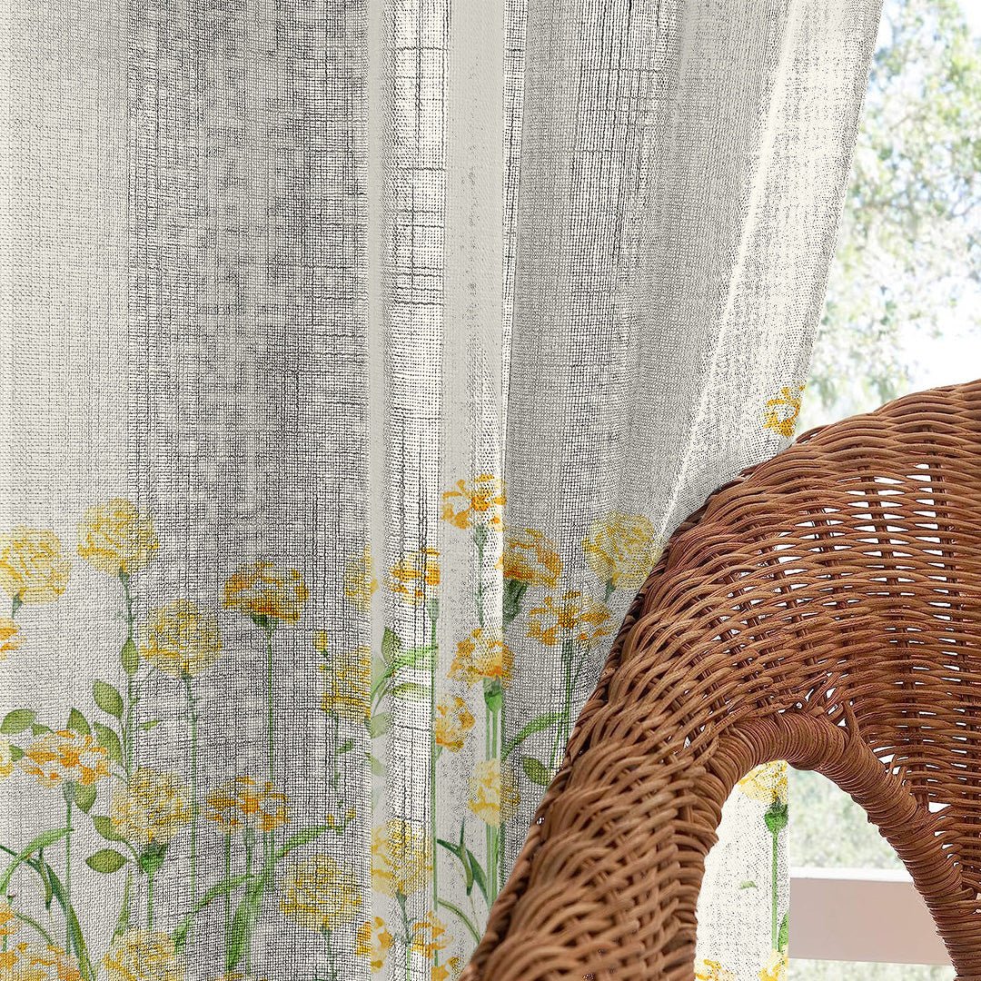 Marigold Bliss Floral Linen Sheer Curtain Set Of 2 DS551 - Image 6