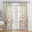 Pastel Posy Floral Linen Sheer Curtain Set Of 2 DS553