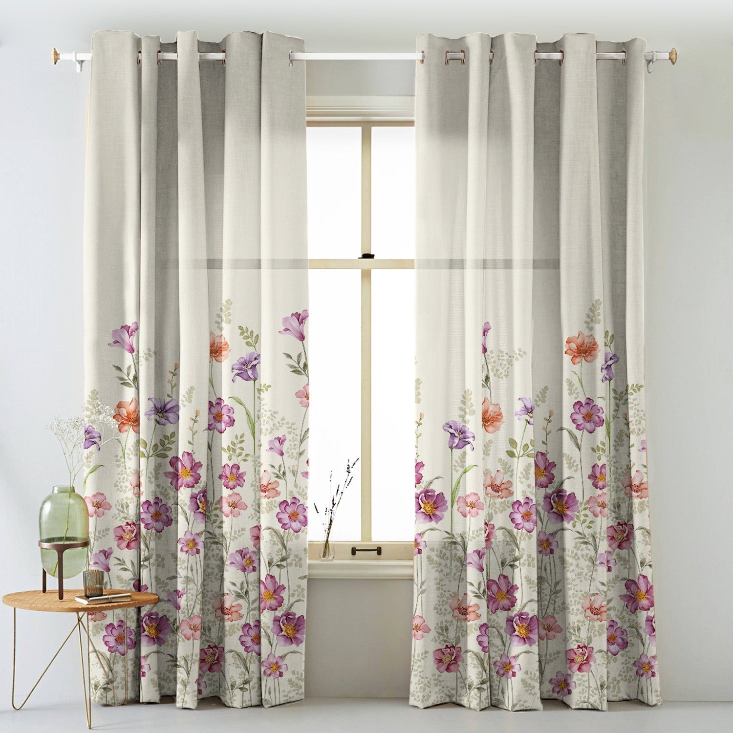 Pastel Posy Floral Mauve Matte Finish Room Darkening Curtains Set Of 2 - (DS553)