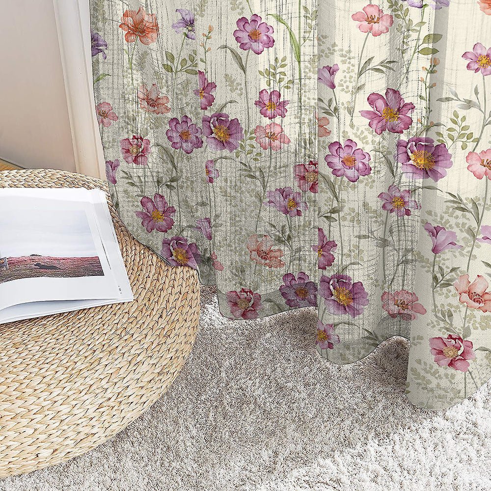 Pastel Posy Floral Linen Sheer Curtain Set Of 1pc DS553 - Image 3