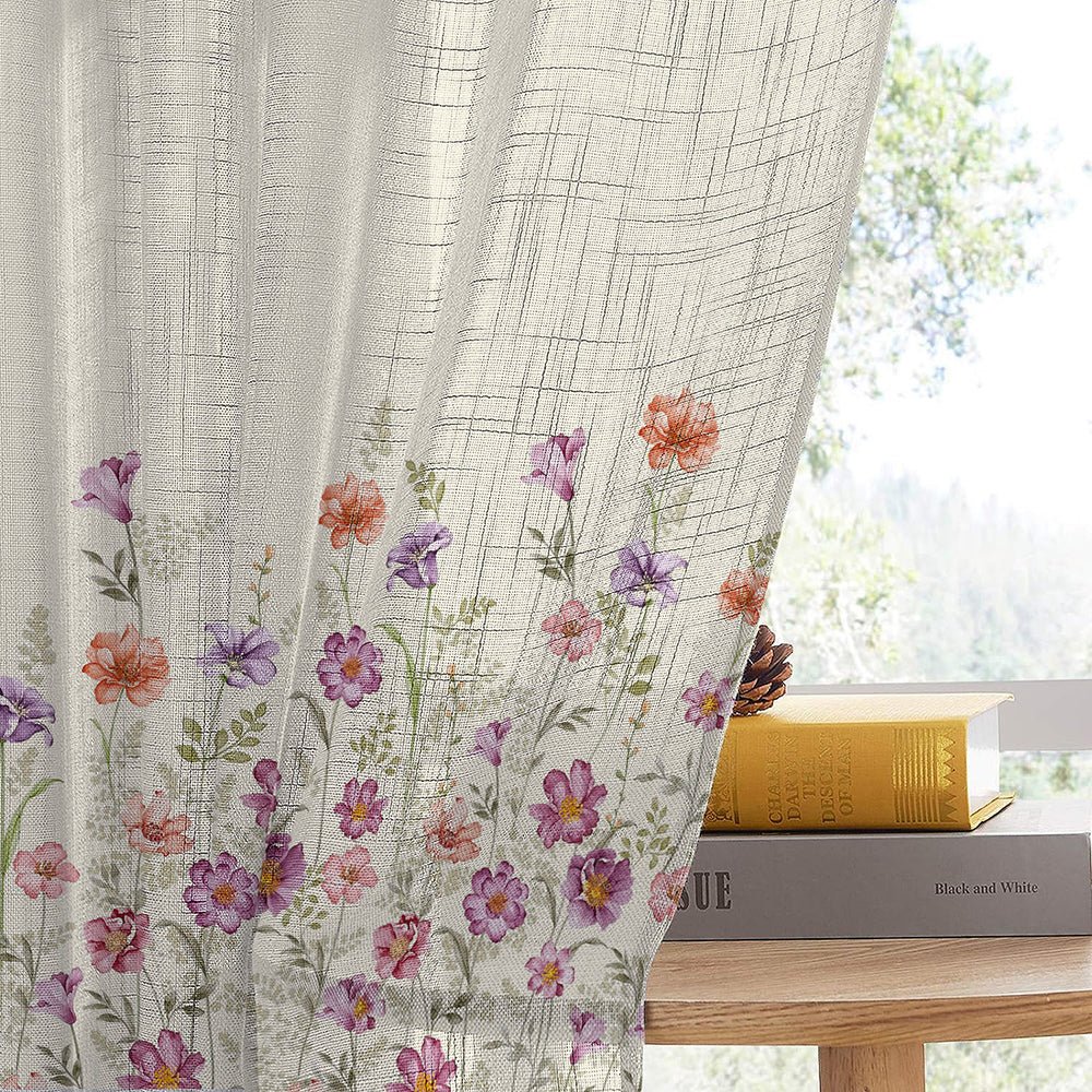 Pastel Posy Floral Linen Sheer Curtain Set Of 1pc DS553 - Image 4