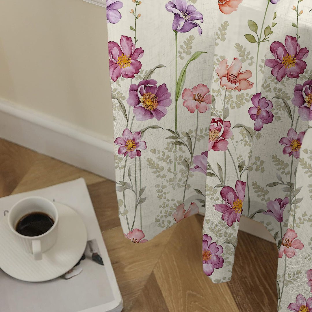 Pastel Posy Floral Mauve Matte Finish Room Darkening Curtains Set Of 2 - (DS553) - Image 5