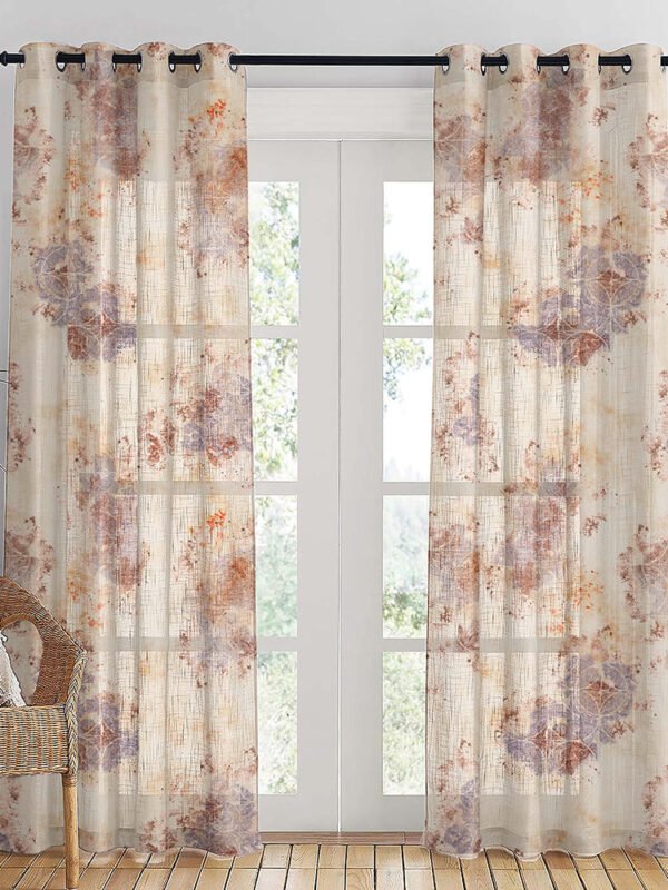 Rustic Charm Geometric London Hue Linen Sheer Curtain Set of 2 -(DS558B)